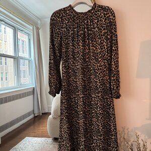 Women's J Crew long sleeve leopard midi dress size 6